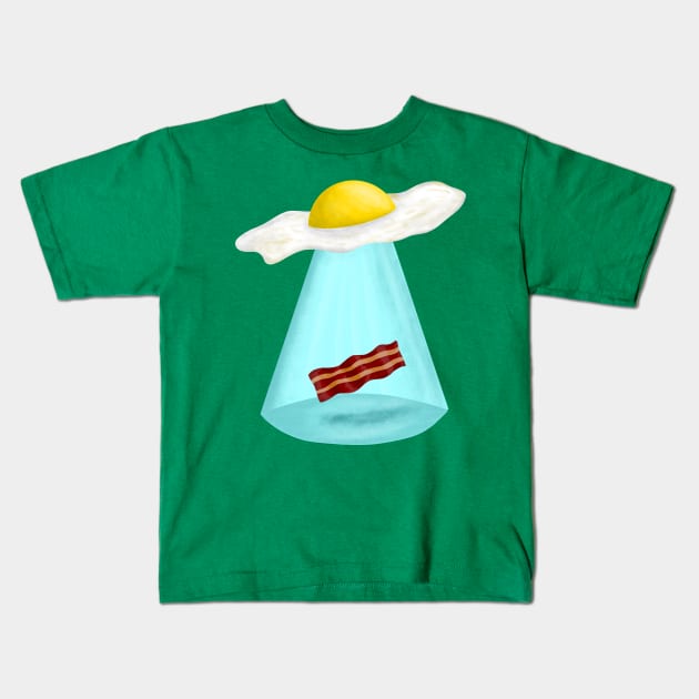 Ufo Egg Abducting Bacon Kids T-Shirt by Lizzamour